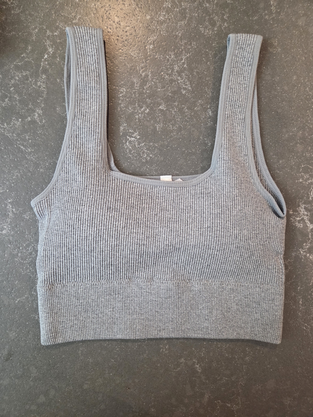 Zenana Ribbed Padded Knit Crop Tank Top in Heather Gray-Size L/XL